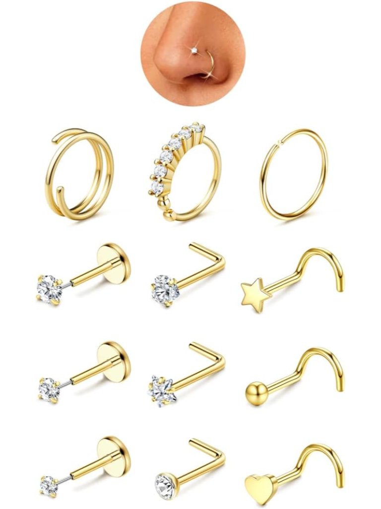 Nose Rings For Women  14k Gold Filled Hypoallergenic Surgical Steel Nose Ring H